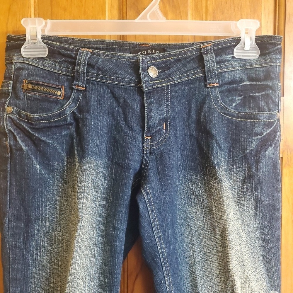 Toxic Size 7 Jeans Women Blue Dark Wash Zipper Detail Y2K Streetwear Denim Pants